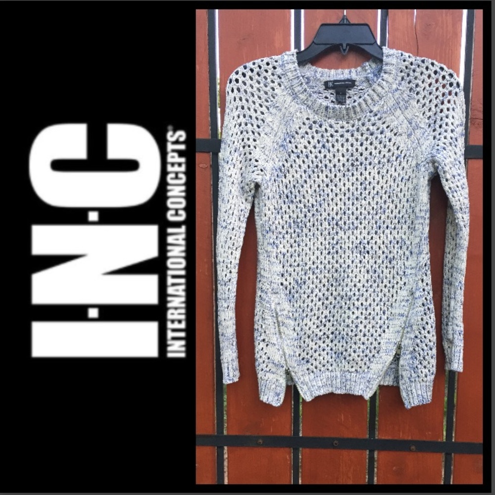 GORGEOUS!  INC Open-knit zipper-hem sweater